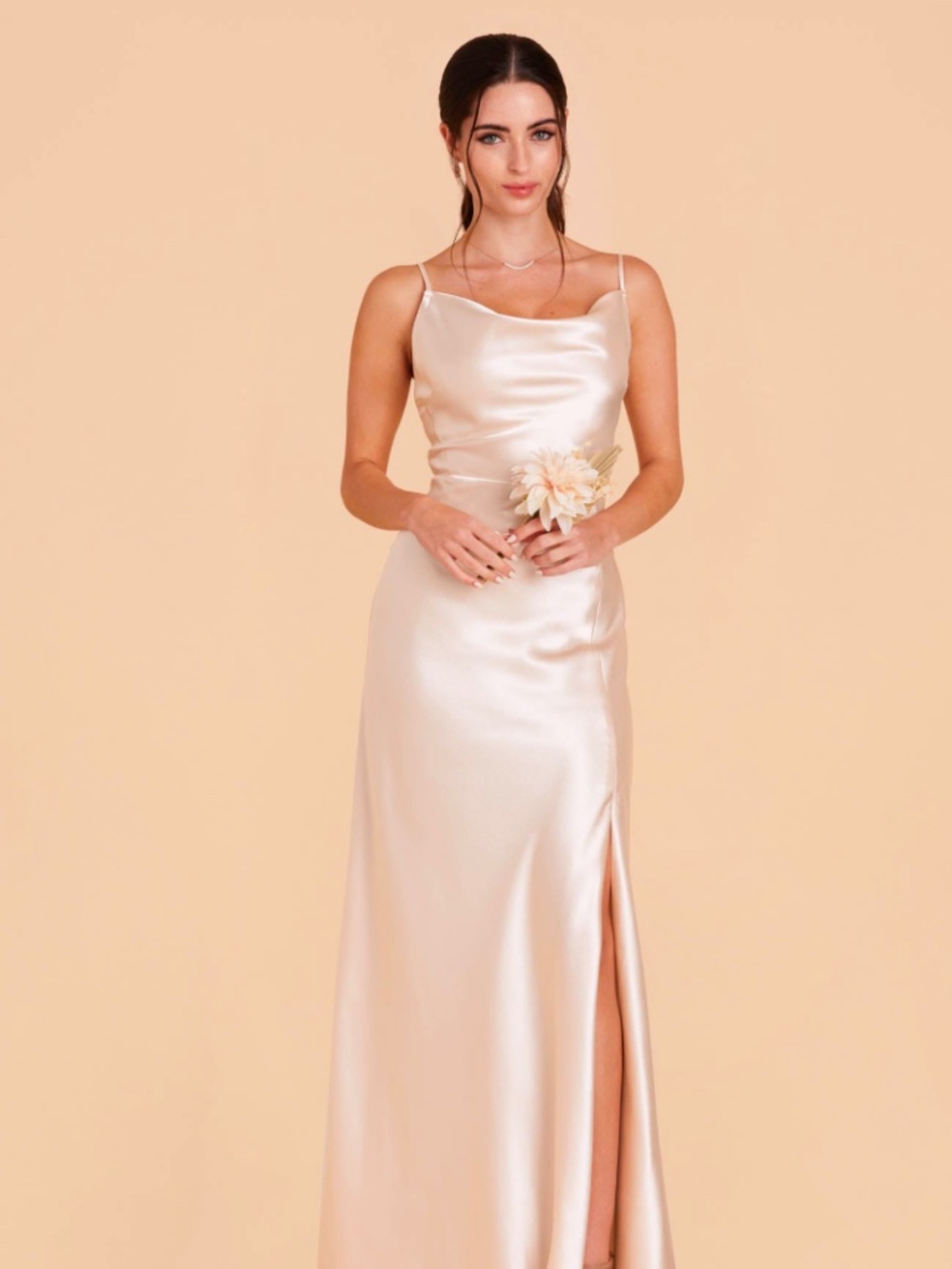 shiny satin champagne bridesmaid dress